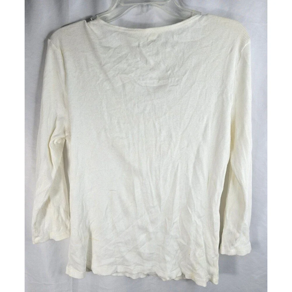 Michael Kors Rhinestone Embellished Ribbed Bib Top  3/4 Sleeve T-Shirt